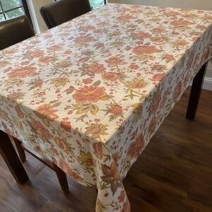 Boho Floral Rectangular Tablecloth Red Gold Green 57"x75" Colorful Party Holiday